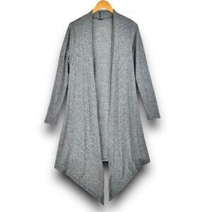 Lightweight Knit Long Draped Open Cardigan Soft Sweater Long Sleeve Gray Small
